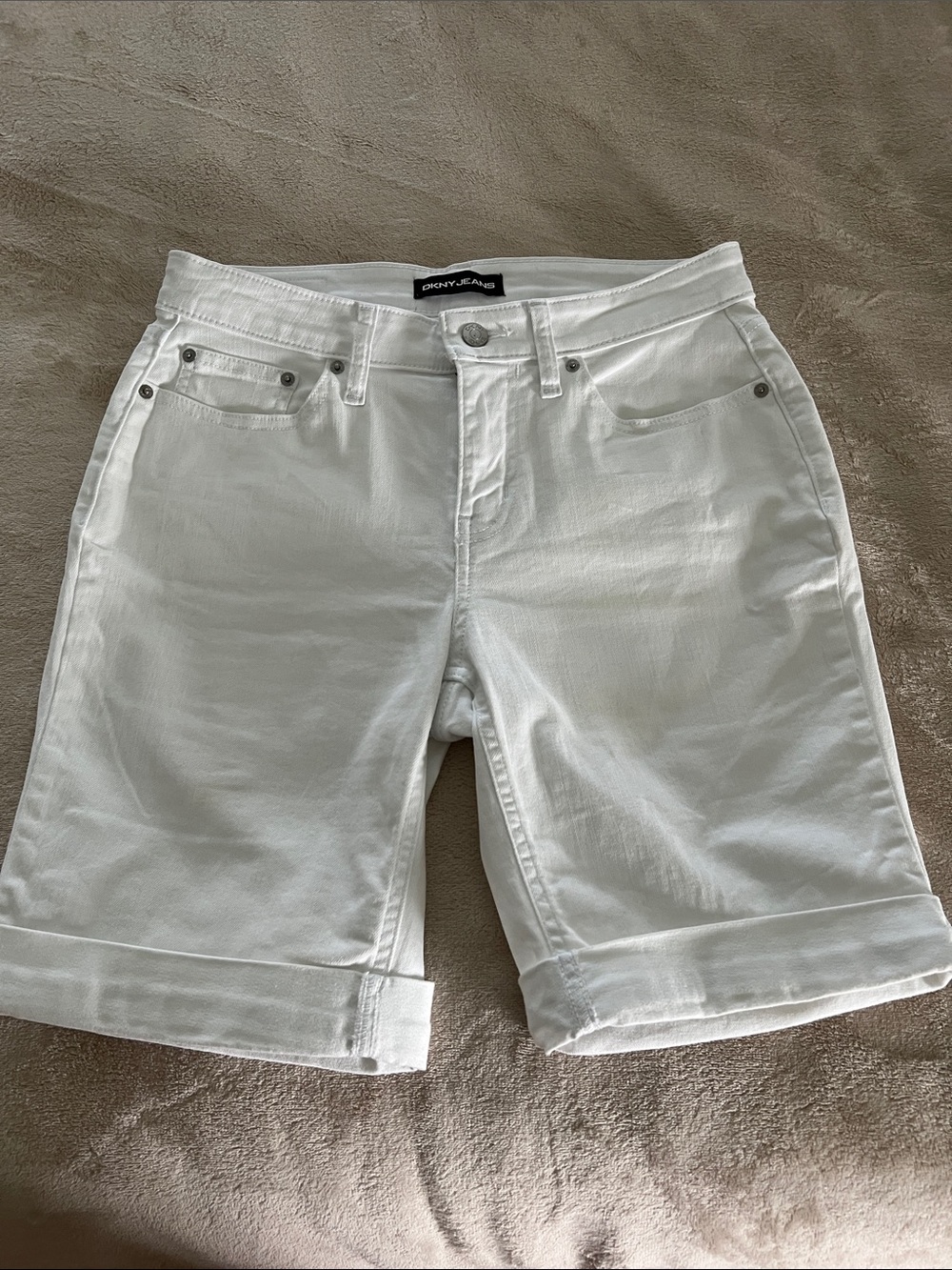 DKNY White Cuffed Women's Denim Bermuda Shorts